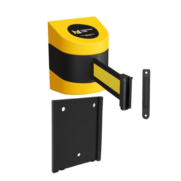 Montour Line Retr. Belt Barrier Yellow Removable Wall Mount, 15ft. Bk/Y H Belt (F) WMX140-YW-BYH-RM-S-150